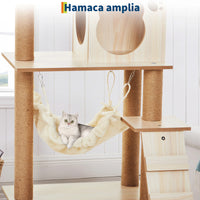 Garvee Árbol Rascador Multiusos para Gatos con Hamaca Plataformas Casita y Juguetes Madera Natural