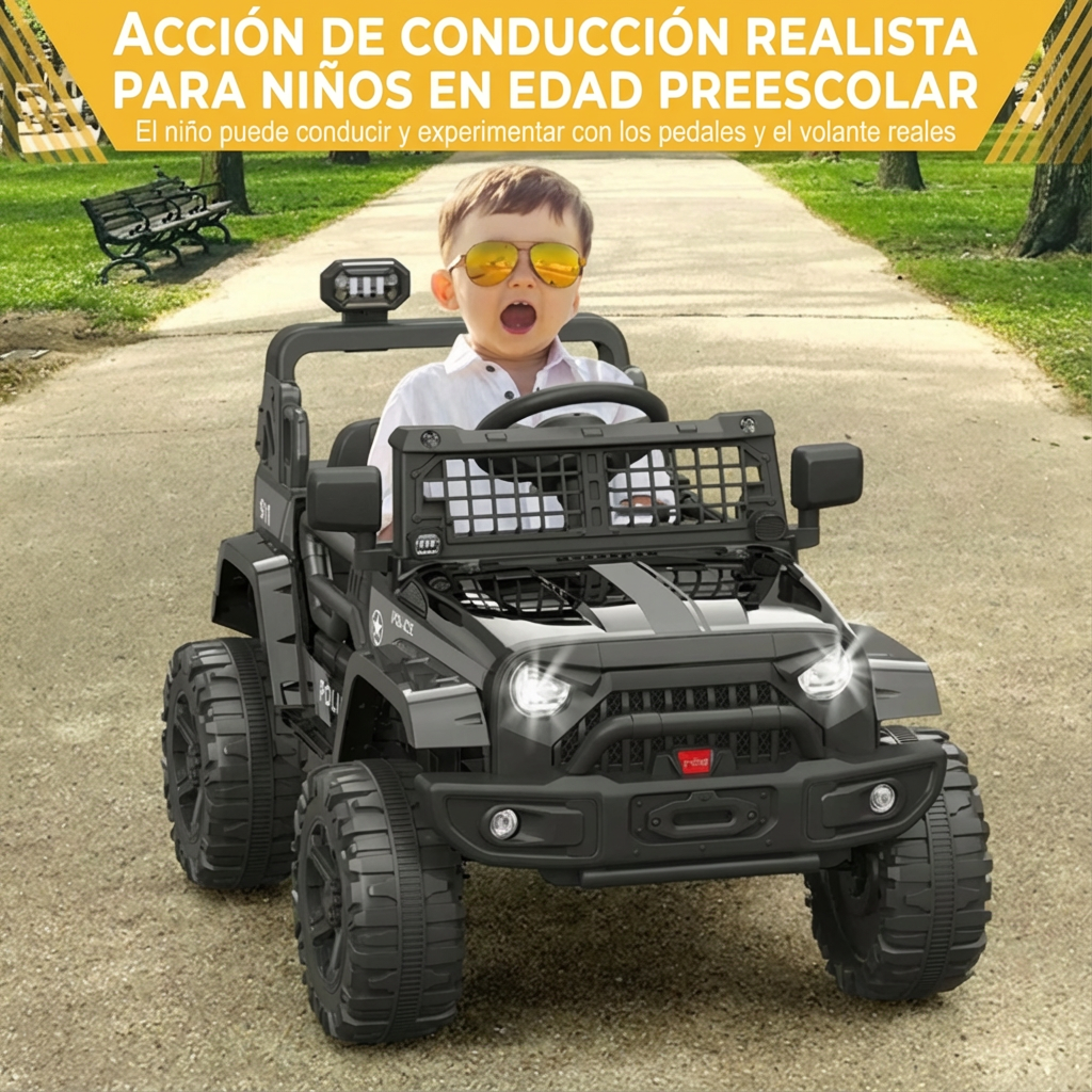 Garvee Coche Eléctrico 12V, Control Remoto, Suspensión, Luces LED, 2 Velocidades, Seguridad, 3-6 años, Interior y Exterior, Negro