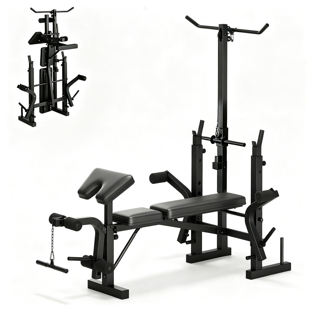 Garvee Banco de Pesas Ajustable 5 en 1 para Gimnasio en Casa, Plegable, 771 kg, Negro Mate