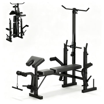 Garvee Banco de Pesas Ajustable 5 en 1 para Gimnasio en Casa, Plegable, 771 kg, Negro Mate