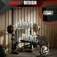 Garvee Banco de Pesas Plegable con Extensión de Piernas y Almohadilla Curl Preacher, Ajustable, Acero Resistente, Multi-Posición, Entrenamiento En Casa, Negro