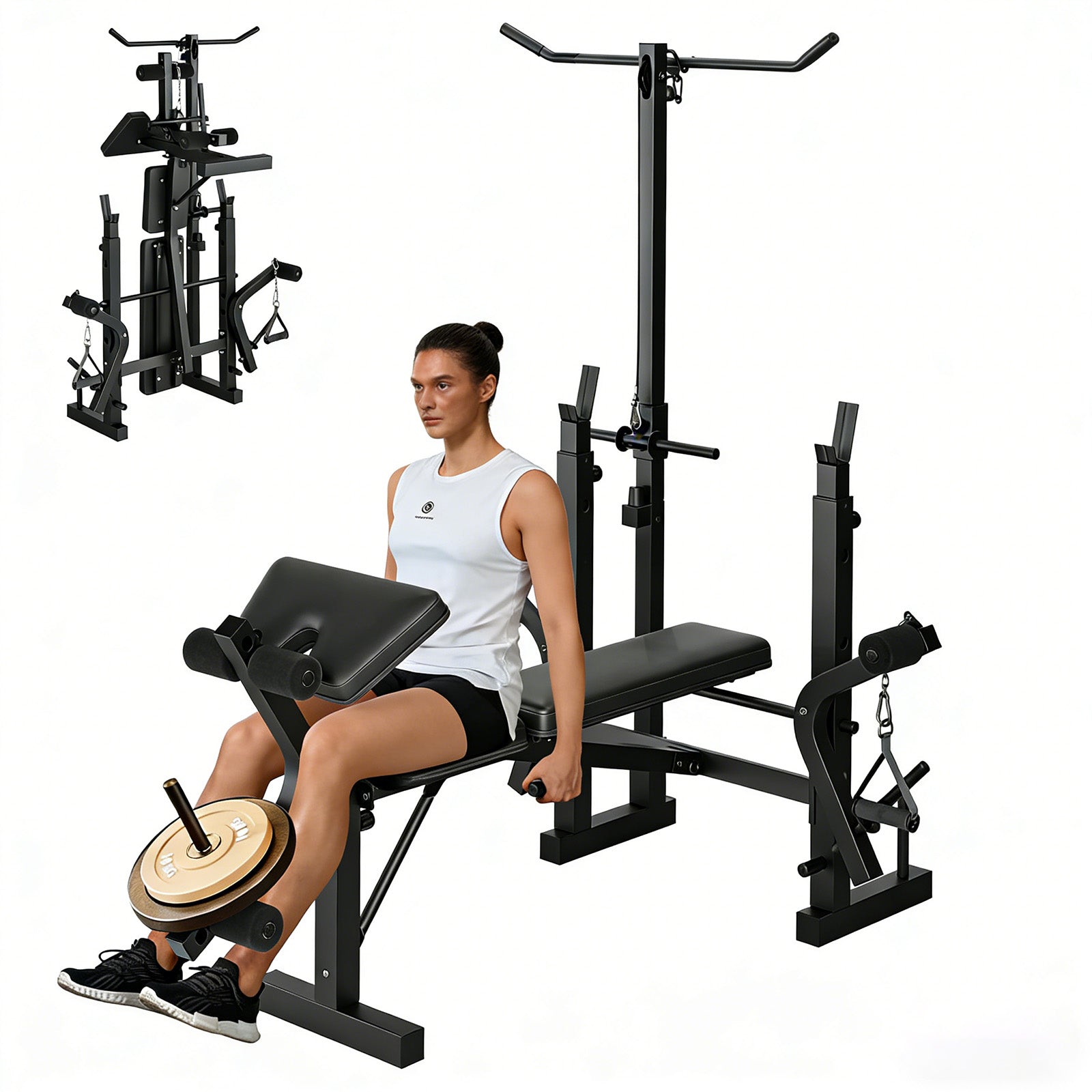 Garvee Banco de Pesas Ajustable 5 en 1 para Gimnasio en Casa, Plegable, 771 kg, Negro Mate