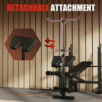 Garvee Banco de Pesas Plegable con Extensión de Piernas y Almohadilla Curl Preacher, Ajustable, Acero Resistente, Multi-Posición, Entrenamiento En Casa, Negro