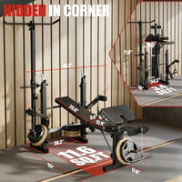 Garvee Banco de Pesas Plegable con Extensión de Piernas y Almohadilla Curl Preacher, Ajustable, Acero Resistente, Multi-Posición, Entrenamiento En Casa, Negro