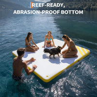 Garvee Plataforma Flotante Inflable para Agua con Superficie Antideslizante, Escalera Suave y Anclaje Seguro, PVC Resistente, Ideal para Piscina y Playa, 244x183 cm, Amarillo