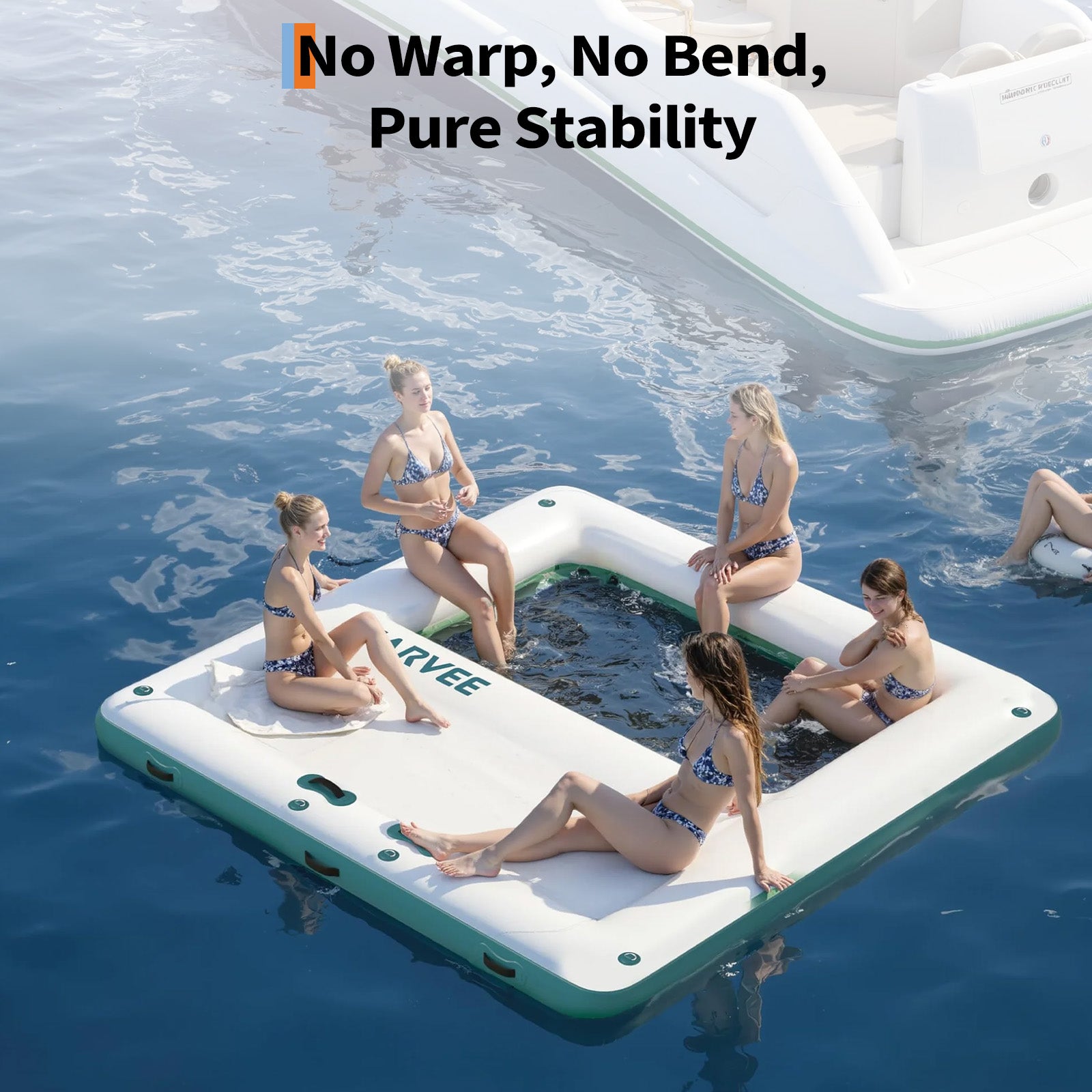 Garvee Hamaca Inflable Acuática Cuadrada de 305 cm, Plataforma Flotante con Trampolín de Malla para Lago y Piscina, Blanco y Azul Pavo Real