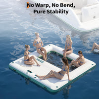 Garvee Hamaca Inflable Acuática Cuadrada de 305 cm, Plataforma Flotante con Trampolín de Malla para Lago y Piscina, Blanco y Azul Pavo Real