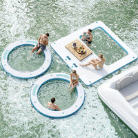 Garvee Hamaca Inflable Acuática Cuadrada de 305 cm, Plataforma Flotante con Trampolín de Malla para Lago y Piscina, Blanco y Azul Pavo Real