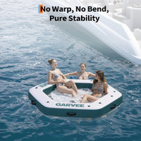 Garvee Hamaca Inflable Acuática Hexagonal de 259 cm, Plataforma Flotante de PVC Marino con Piscina de Malla Central de 152 cm, Anillas de Acero Inoxidable para Conexión Modular y Bomba Manual, Blanco y Azul