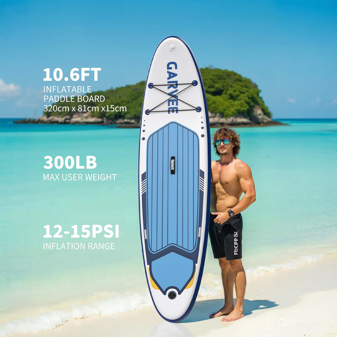 Garvee Tabla de Paddle Inflable 320 cm con Accesorios Premium para Yoga y Pesca, 81 cm / 86 cm Ancho, Color Ligero y Resistente