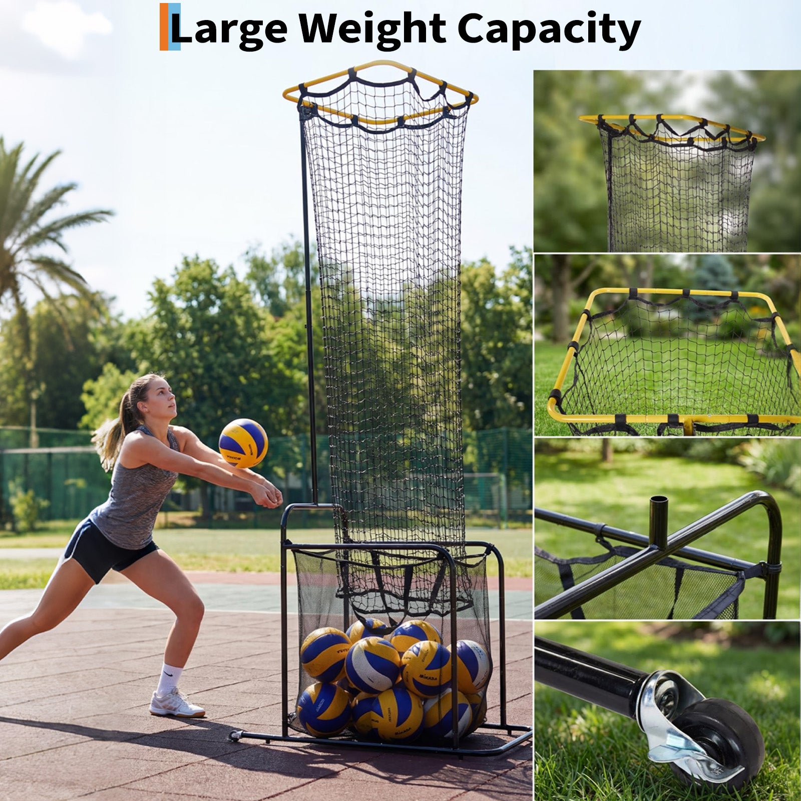 Garvee Red De Entrenamiento Para Colocador De Vóleibol Ajustable 5 Alturas Y Ángulos Marco De Hierro Resistente Portátil Con Ruedas Y Freno Para Interior Y Exterior