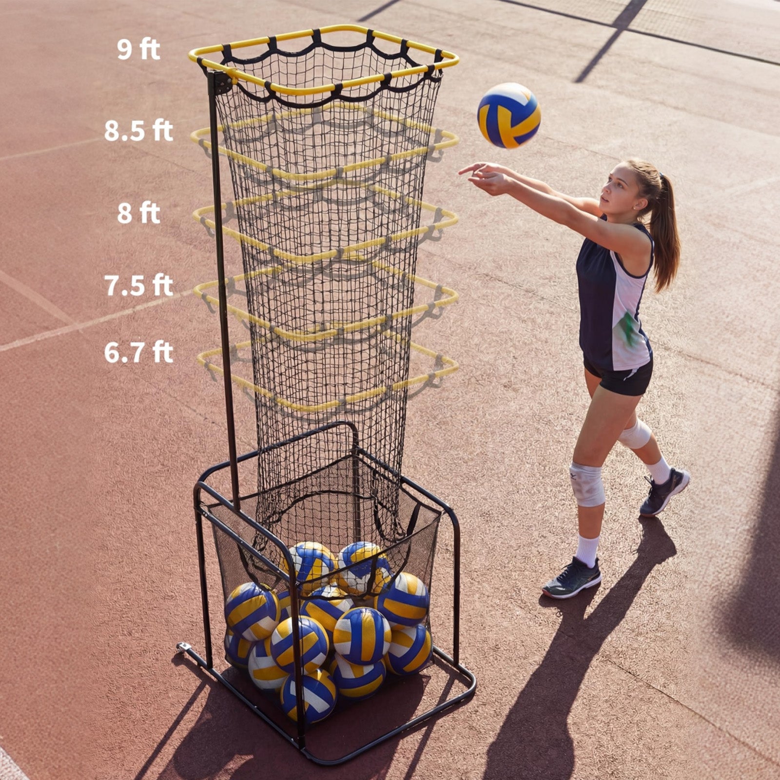 Garvee Red De Entrenamiento Para Colocador De Vóleibol Ajustable 5 Alturas Y Ángulos Marco De Hierro Resistente Portátil Con Ruedas Y Freno Para Interior Y Exterior