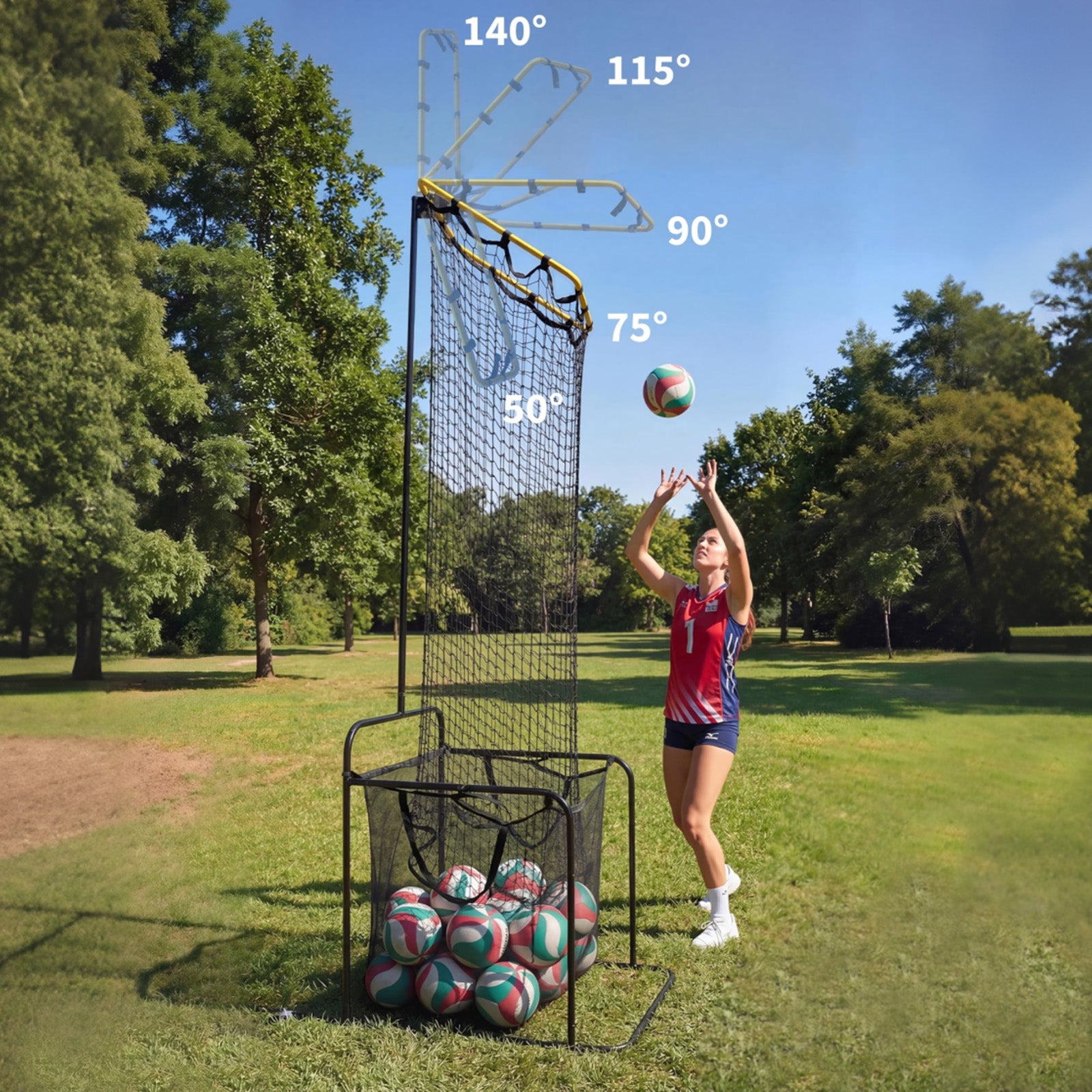 Garvee Red De Entrenamiento Para Colocador De Vóleibol Ajustable 5 Alturas Y Ángulos Marco De Hierro Resistente Portátil Con Ruedas Y Freno Para Interior Y Exterior