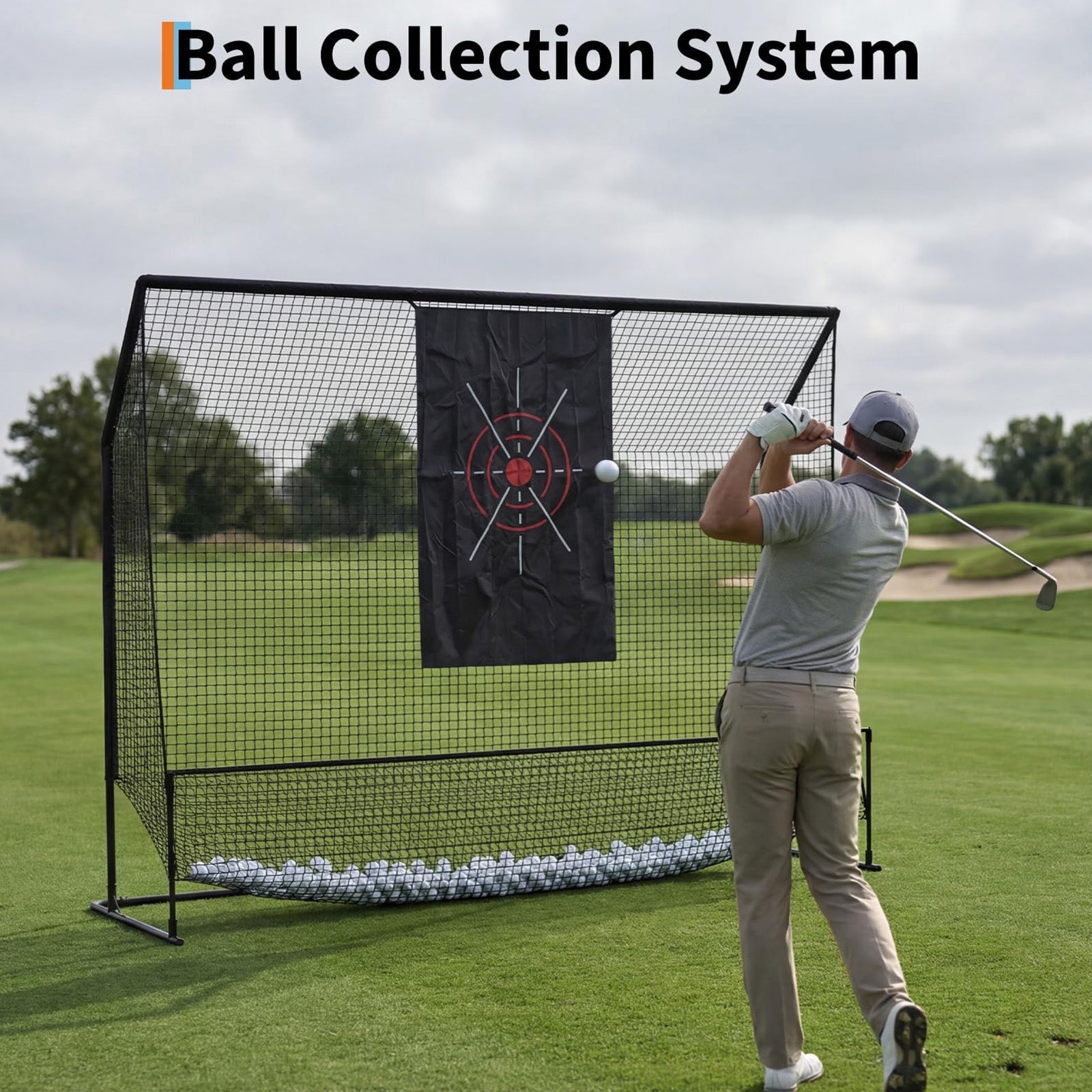 Garvee Red de Golf para Patio de 3x2.3 m con Paño Silencioso y Marco de Acero Portátil para Entrenamiento de Swing en Interior y Exterior, Negro