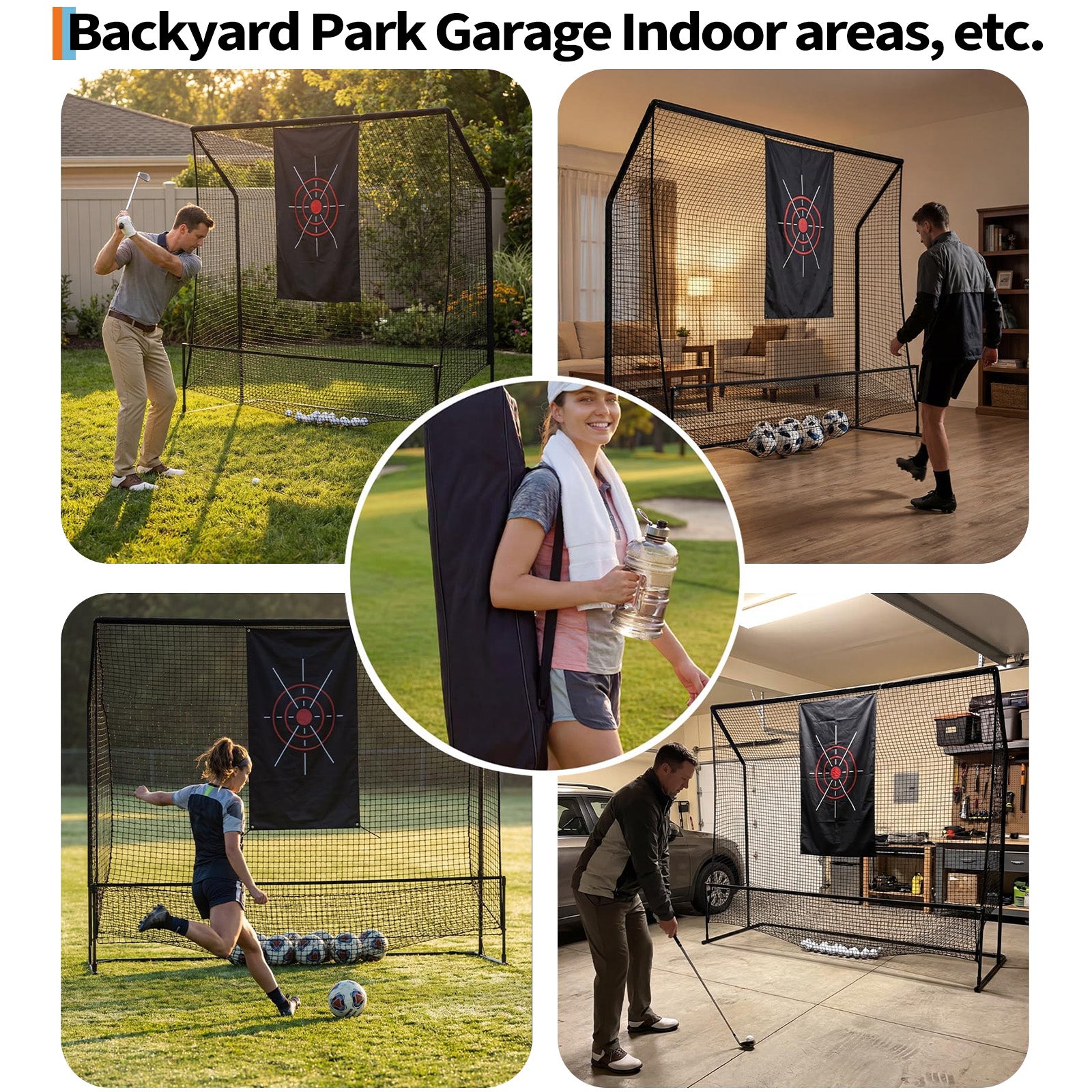 Garvee Red de Golf para Patio de 3x2.3 m con Paño Silencioso y Marco de Acero Portátil para Entrenamiento de Swing en Interior y Exterior, Negro