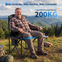 Garvee Silla de Camping Plegable XL Acolchada, Asiento Ancho de 64cm con Nevera Portátil y Portavasos, Silla de Playa y Pesca Resistente hasta 200kg, Color Negro