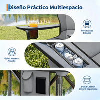 Garvee Silla de Camping Plegable XL Acolchada, Asiento Ancho de 64cm con Nevera Portátil y Portavasos, Silla de Playa y Pesca Resistente hasta 200kg, Color Negro