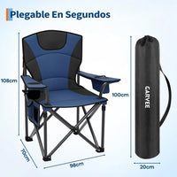 Garvee 2 Sillas de Camping Plegable XL Acolchada, Asiento de 64cm con Nevera y Portavasos, Sillas de Playa y Pesca Resistentes hasta 200kg, Pack de 2 (Negro/Azul)