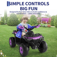 Garvee Quad Eléctrico Infantil 12V ATV Todo Terreno con 2 Motores Control Parental Suspensión LED Bluetooth USB para Niños 3-8 Años Púrpura