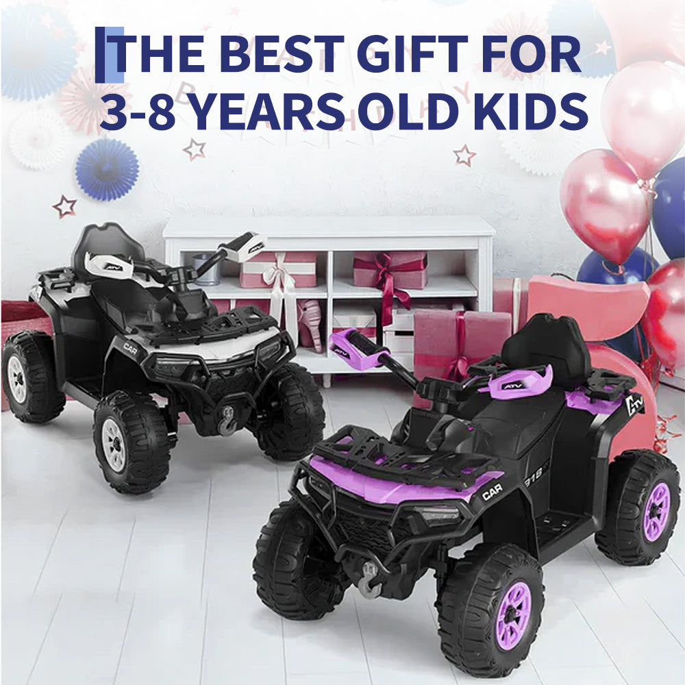 Garvee Quad Eléctrico Infantil 12V ATV Todo Terreno con 2 Motores Control Parental Suspensión LED Bluetooth USB para Niños 3-8 Años Púrpura