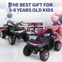 Garvee Quad Eléctrico Infantil 12V ATV Todo Terreno con 2 Motores Control Parental Suspensión LED Bluetooth USB para Niños 3-8 Años Púrpura