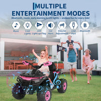 Garvee Quad Eléctrico Infantil 12V Todoterreno con Control Parental Motores Dobles 35W Bluetooth Luces LED y Suspensión Rosa Oscuro