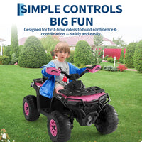 Garvee Quad Eléctrico Infantil 12V Todoterreno con Control Parental Motores Dobles 35W Bluetooth Luces LED y Suspensión Rosa Oscuro