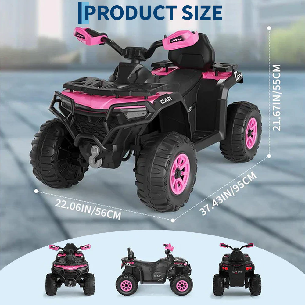 Garvee Quad Eléctrico Infantil 12V Todoterreno con Control Parental Motores Dobles 35W Bluetooth Luces LED y Suspensión Rosa Oscuro