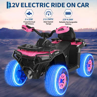 Garvee Quad Eléctrico Infantil 12V Todoterreno con Control Parental Motores Dobles 35W Bluetooth Luces LED y Suspensión Rosa Oscuro