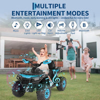 Garvee Quad Eléctrico Infantil 12V ATV Todo Terreno 2 Motores Control Parental Suspensión LED Bluetooth USB para Niños 3-8 Años Azul Turquesa