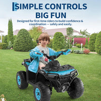 Garvee Quad Eléctrico Infantil 12V ATV Todo Terreno 2 Motores Control Parental Suspensión LED Bluetooth USB para Niños 3-8 Años Azul Turquesa