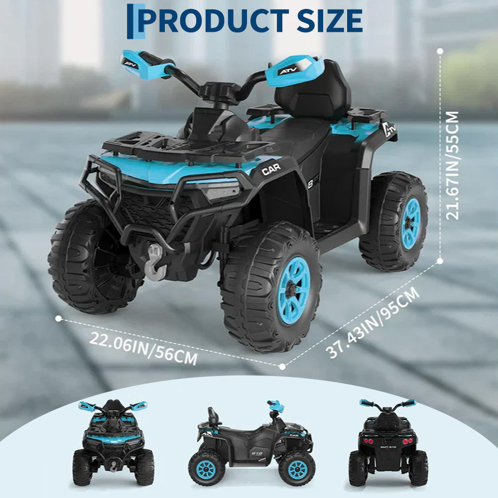 Garvee Quad Eléctrico Infantil 12V ATV Todo Terreno 2 Motores Control Parental Suspensión LED Bluetooth USB para Niños 3-8 Años Azul Turquesa