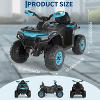 Garvee Quad Eléctrico Infantil 12V ATV Todo Terreno 2 Motores Control Parental Suspensión LED Bluetooth USB para Niños 3-8 Años Azul Turquesa