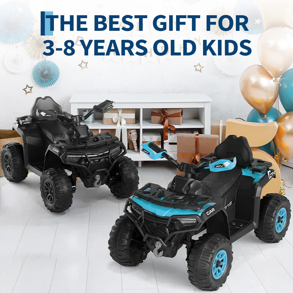 Garvee Quad Eléctrico Infantil 12V ATV Todo Terreno 2 Motores Control Parental Suspensión LED Bluetooth USB para Niños 3-8 Años Azul Turquesa