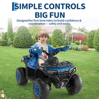 Garvee Quad Eléctrico Infantil 12V Todoterreno con Control Parental, Motores Dobles 35W, Bluetooth y Luces LED, Azul