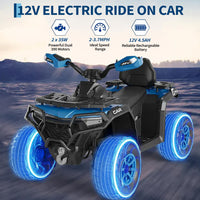 Garvee Quad Eléctrico Infantil 12V Todoterreno con Control Parental, Motores Dobles 35W, Bluetooth y Luces LED, Azul