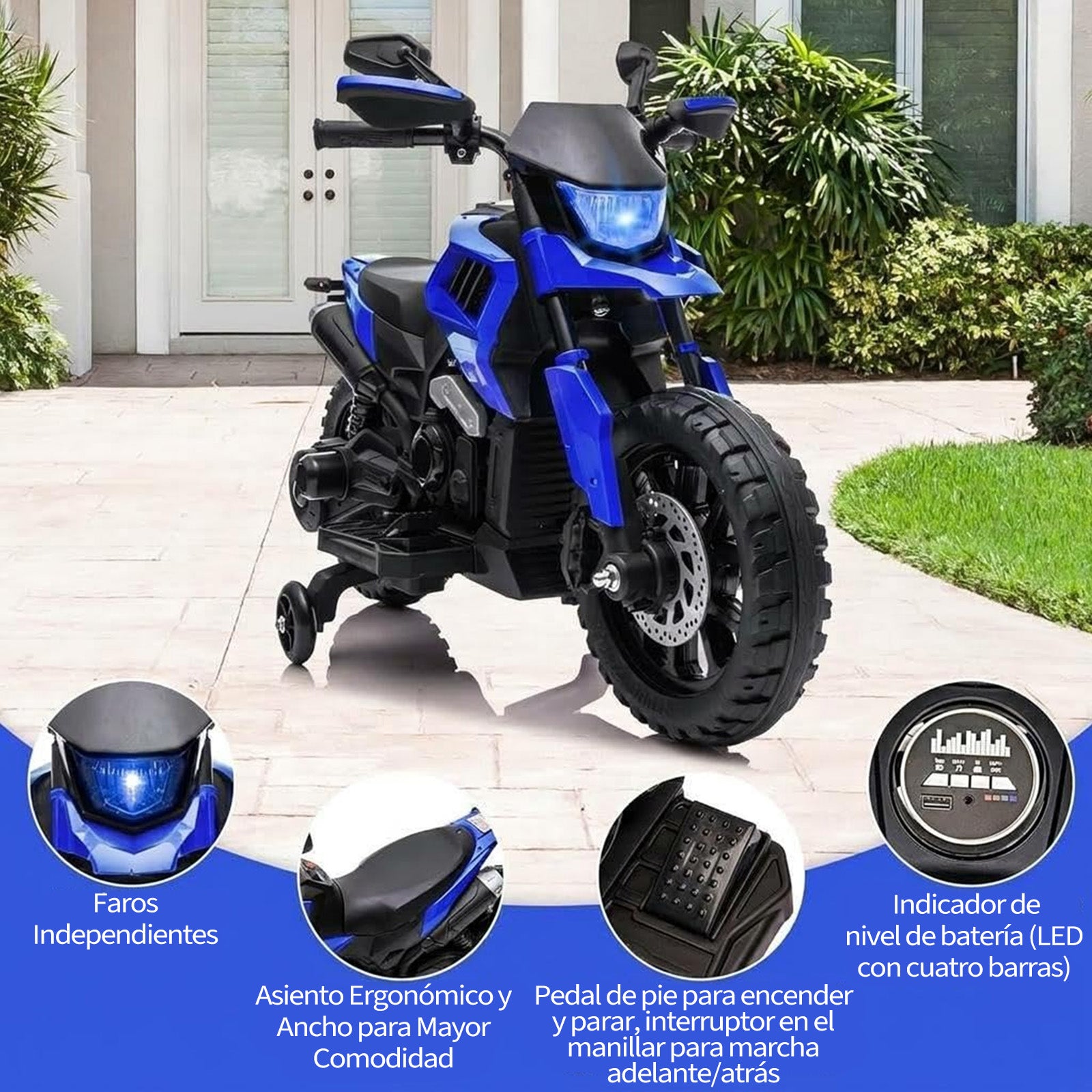 Garvee Moto Eléctrica Infantil 6V para Niños 3-6 Años con Ruedas Estables, Batería 6V4Ah, Phares, Música y Claxon, Compacta y Segura, Normas CE