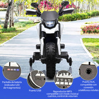 Garvee Moto Eléctrica Infantil 6V Batería 4Ah 3 Velocidades Ruedas de Apoyo Desmontables Faros LED y Música para Niños de 3 a 6 Años 25 kg Blanco