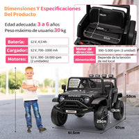 Garvee Quad Eléctrico Infantil 12V con Mando a Distancia Doble Motor y Ruedas Todoterreno para Niños de 3 a 6 Años Negro