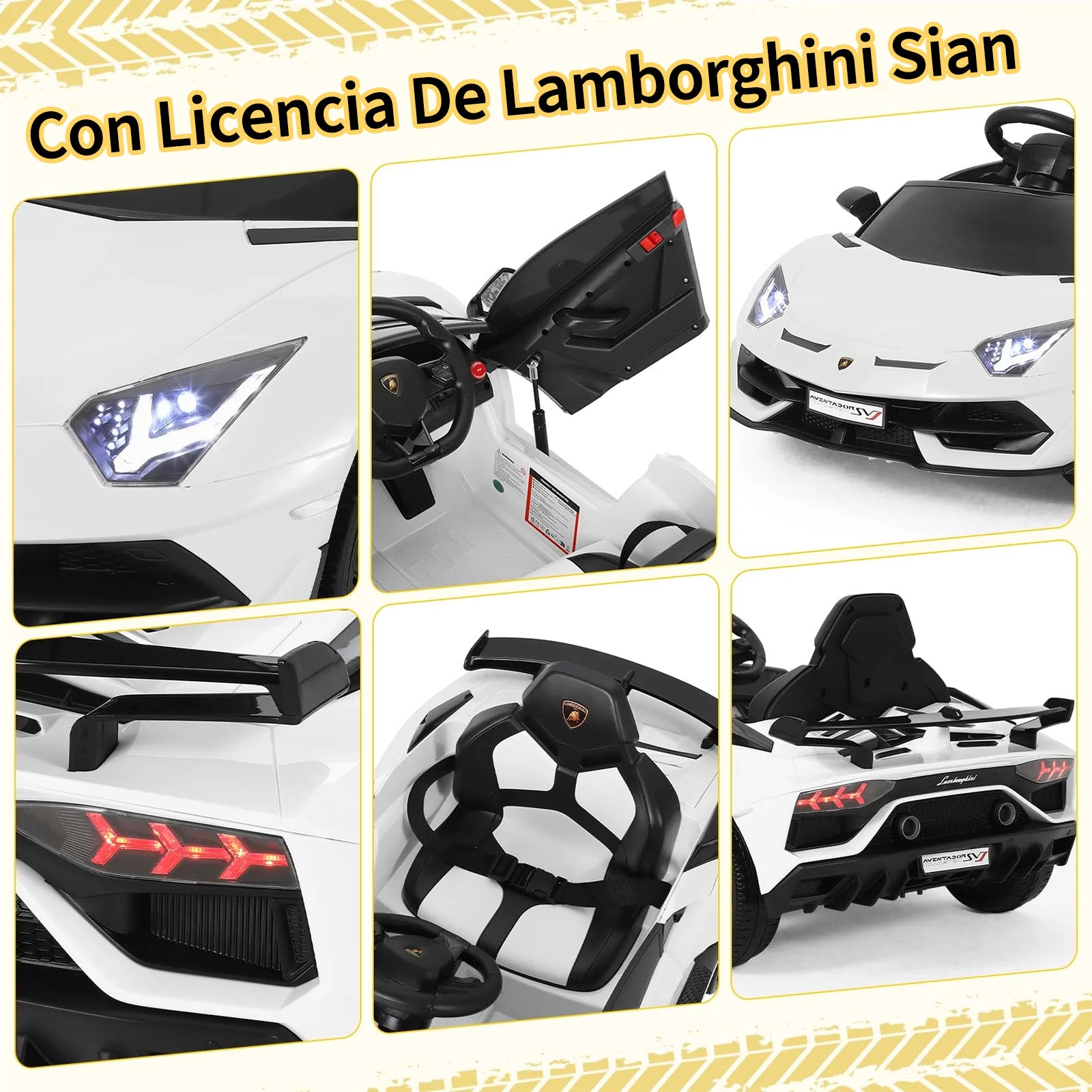 Garvee Coche Eléctrico Infantil 12V, Coche de Batería para Niños con Doble Motor, Puertas Hidráulicas, Mando a Distancia 2.4G y Luces LED, Blanco