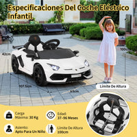 Garvee Coche Eléctrico Infantil 12V, Coche de Batería para Niños con Doble Motor, Puertas Hidráulicas, Mando a Distancia 2.4G y Luces LED, Blanco