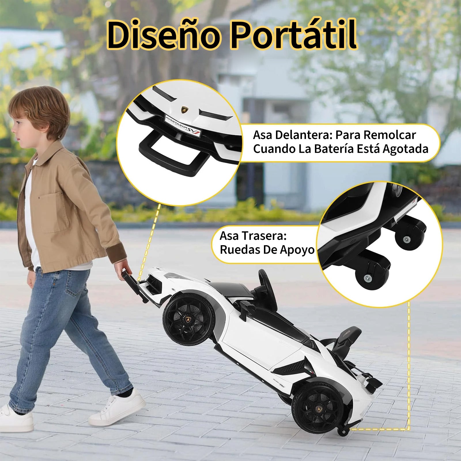 Garvee Coche Eléctrico Infantil 12V, Coche de Batería para Niños con Doble Motor, Puertas Hidráulicas, Mando a Distancia 2.4G y Luces LED, Blanco