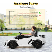 Garvee Coche Eléctrico Infantil 12V, Coche de Batería para Niños con Doble Motor, Puertas Hidráulicas, Mando a Distancia 2.4G y Luces LED, Blanco