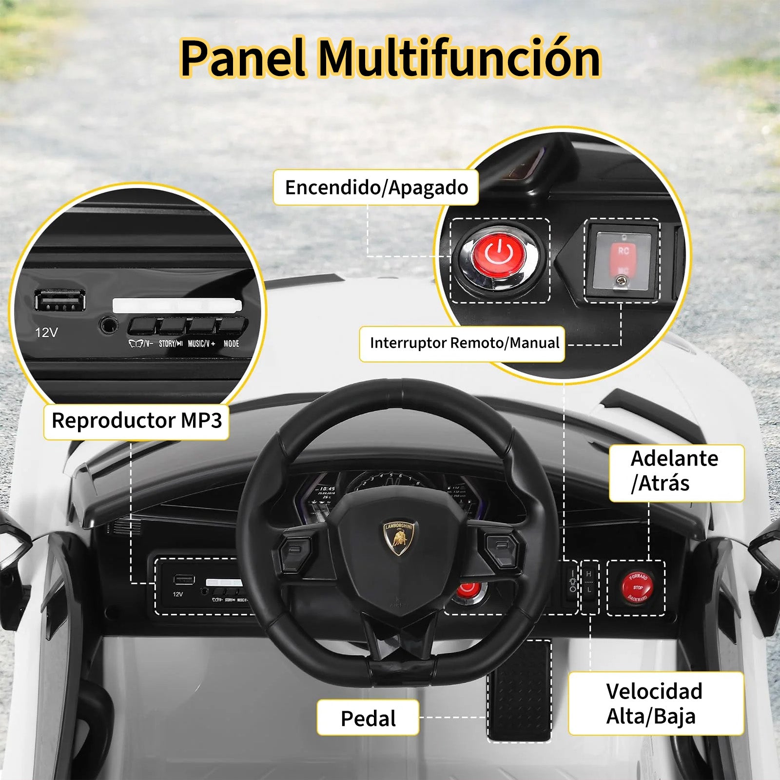 Garvee Coche Eléctrico Infantil 12V, Coche de Batería para Niños con Doble Motor, Puertas Hidráulicas, Mando a Distancia 2.4G y Luces LED, Blanco
