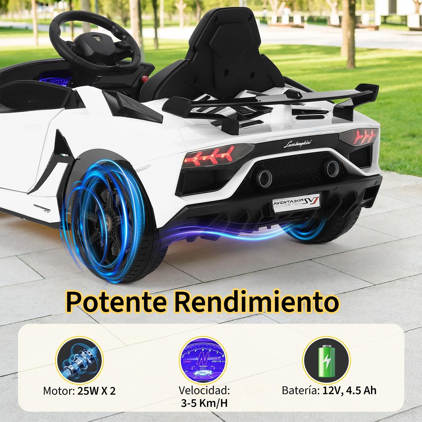 Garvee Coche Eléctrico Infantil 12V, Coche de Batería para Niños con Doble Motor, Puertas Hidráulicas, Mando a Distancia 2.4G y Luces LED, Blanco