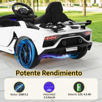 Garvee Coche Eléctrico Infantil 12V, Coche de Batería para Niños con Doble Motor, Puertas Hidráulicas, Mando a Distancia 2.4G y Luces LED, Blanco