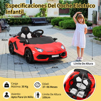 Garvee Coche Eléctrico Infantil 12V, Coche de Batería para Niños con Doble Motor, Puertas Hidráulicas, Mando a Distancia 2.4G y Luces LED, Rojo