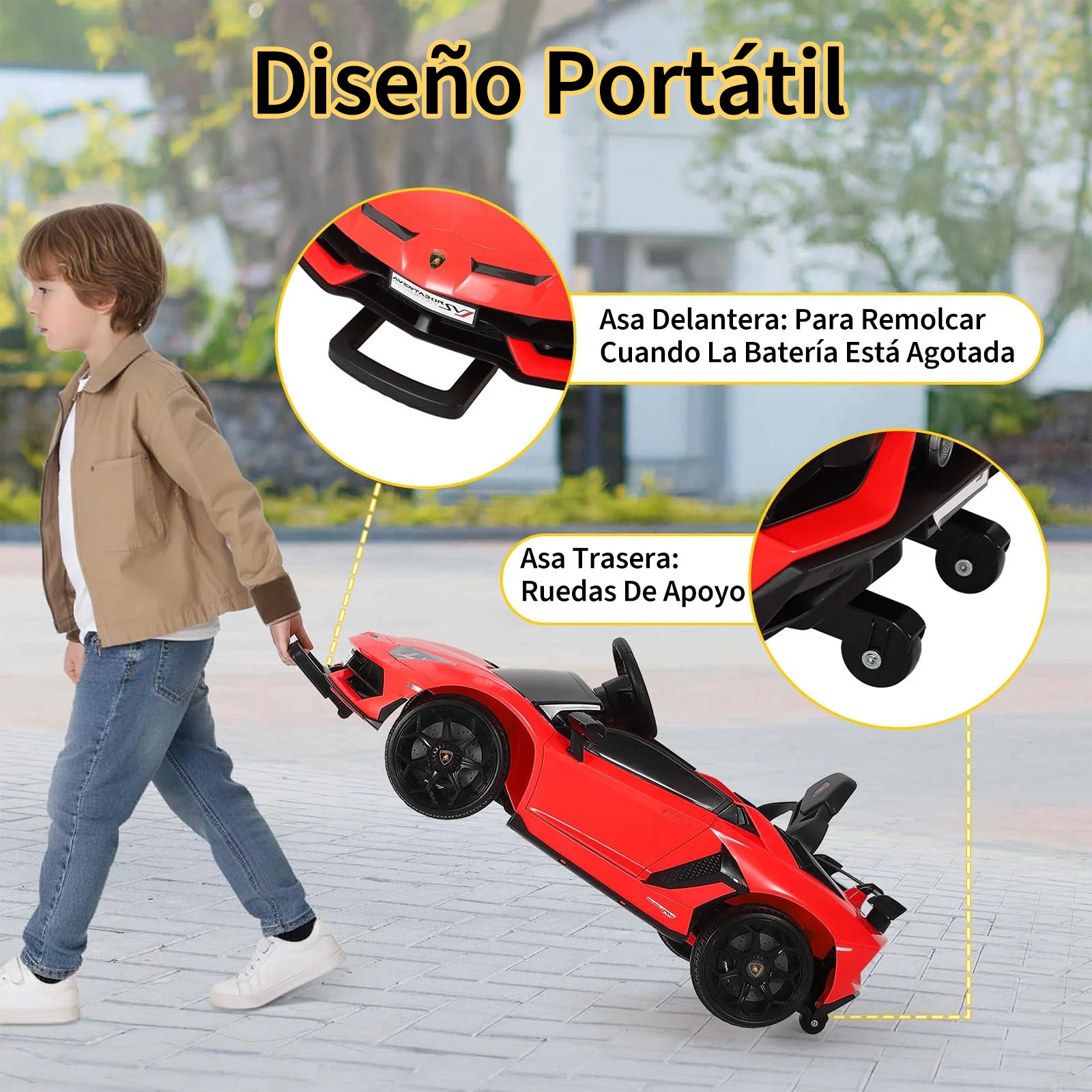 Garvee Coche Eléctrico Infantil 12V, Coche de Batería para Niños con Doble Motor, Puertas Hidráulicas, Mando a Distancia 2.4G y Luces LED, Rojo