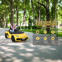 Garvee Coche Eléctrico Infantil 12V, Coche de Batería para Niños con Doble Motor, Puertas Hidráulicas, Mando a Distancia 2.4G y Luces LED, Amarillo