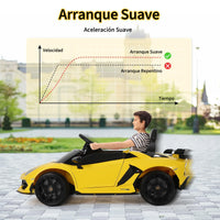 Garvee Coche Eléctrico Infantil 12V, Coche de Batería para Niños con Doble Motor, Puertas Hidráulicas, Mando a Distancia 2.4G y Luces LED, Amarillo